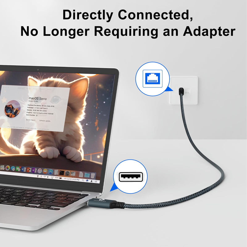 USB to Ethernet Cable 30FT, USB 3.0 A to RJ45 Male Cable Directly Connected Gigabit LAN Network, Compatible with Laptop, PC, MacBook, Switch, Windows 10/11, macOS, Linux USB A to Ethernet