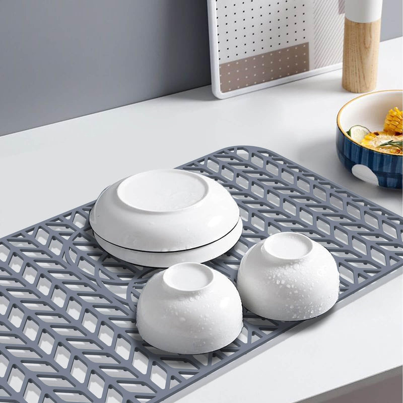 Sink Protectors for Kitchen Sink24"x12.5" 3 Reserved Holes Silicone Sink Mat | Various sizes and styles,Free-form cutting,Holes for different positions,Protector for sinks and dish,Food-grade silicone Gray 24"x12.5"