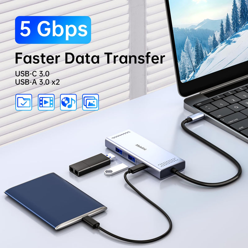 Docking Station to Dual HDMI Monitor, USB C to Dual HDMI Adapter, USB-C HUB with 2xHDMI Ports 4K 60Hz, 100W PD Charging, USB-A&C 3.0, Laptop Docking Station Compatible with Dell, HP, Lenovo, and More 6 in 1