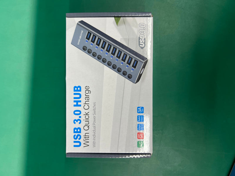 Boost Your Device Performance With Our Aluminum USB 3.0 Hub! 10-Port Splitter for Seamless Connectivity - 7 High-Speed Data Transfer, 2 Intelligent Charging, 1 PD Charging hub-9port+1pd