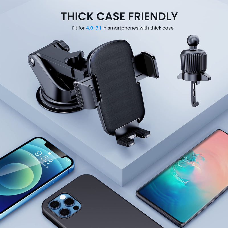 TICILFO Phone Mount for Car Phone Holder [Military-Grade Suction & Stable Clip] Car Phone Holder Mount Windshield Dashboard Air Vent Universal Automobile Mount Fit for All iPhone Android Smartphones Rubber