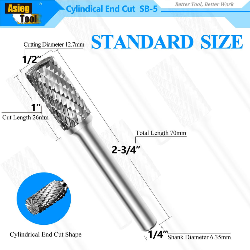 SB-5 Tungsten Carbide Burr Rotary File Cylinder Shape Double Cut with 1/4''Shank for Die Grinder Drill Bit SB-5