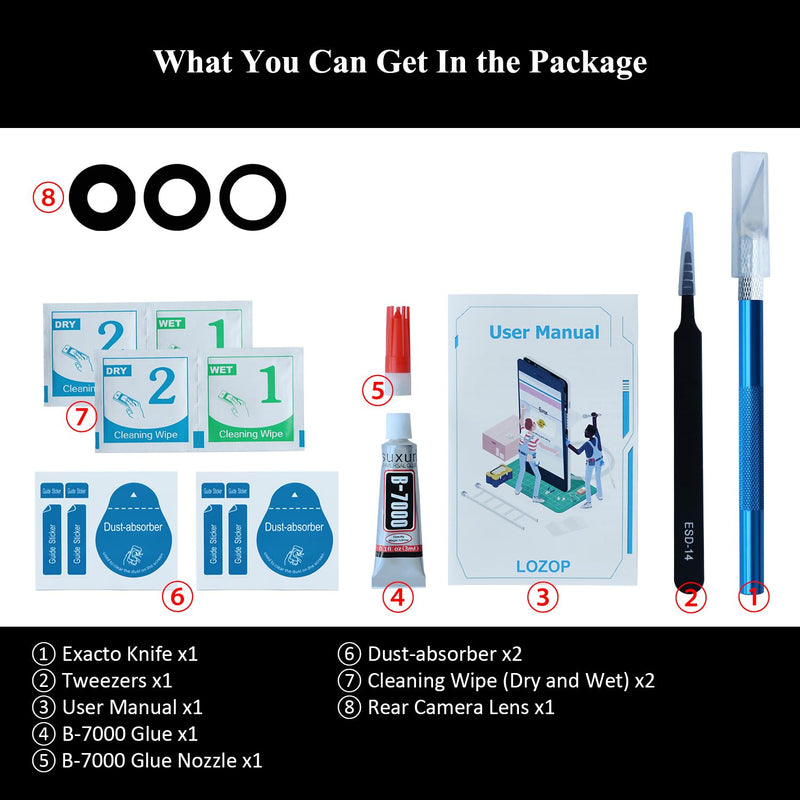 OEM Rear Camera Lens Glass Replacement with Adhesive Pre-Installed Compatible for iPhone 14 Pro / 14 Pro Max (3 Pieces/Set) with Repair Tools and Installation Manual iPhone 14 Pro/iPhone 14 Pro Max