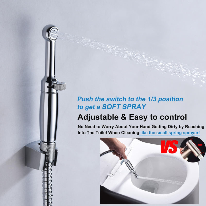 SonTiy Handheld Bidet Sprayer for Toilet, Cloth Diaper Sprayer Set Hand Held Bidet Jet Spray for Toilet with Backflow Preventer, Adjustable Water Pressure Control, Brass 7.2" Hand Bidet Wand, Chrome ‎Polished Chrome