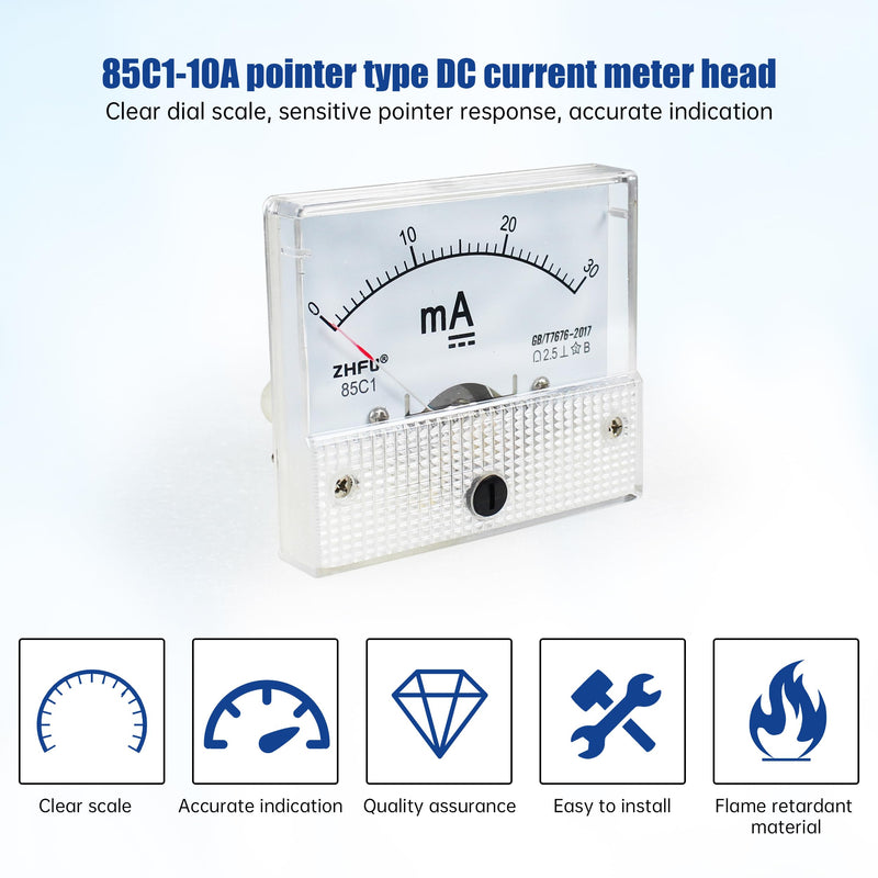 XUNKUNER Analog Current Panel Meter DC 0-30mA 85C1 Pointer Amp Ammeter 2.5 Accuracy for Auto Circuit Measurement Ampere Tester Gauge 30mA