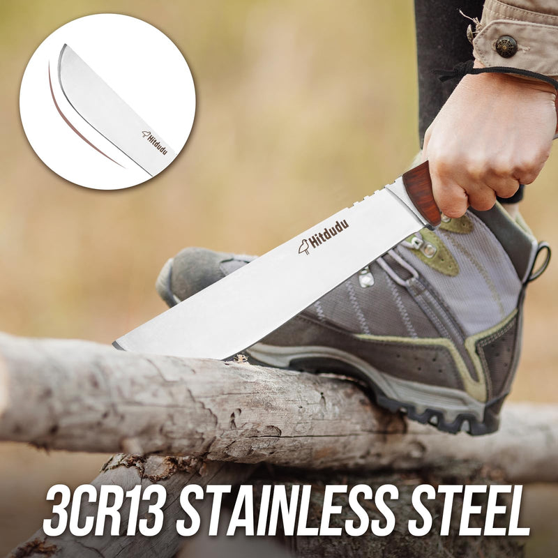 Hitdudu Machete with Sheath - Heavy Duty Bushcraft Hunting Knife, Multi-Purpose Knife for Gardening, Camping, Hunting and Bushcraft Brown