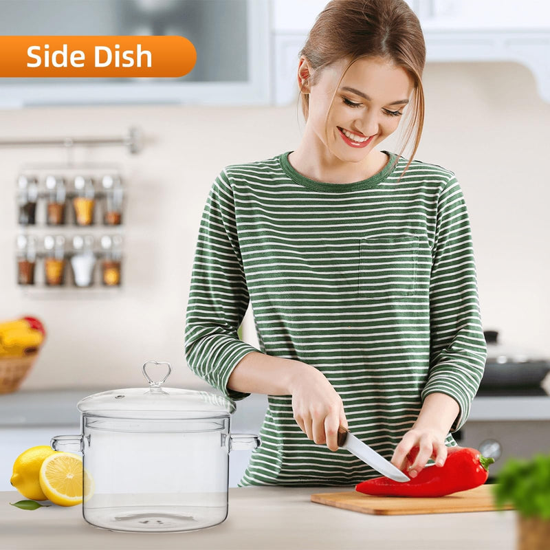 2L Clear Glass Cooking Pot with Heart Lid, 68oz/2000ml | Easy to Clean, Heat Resistant, Energy Conservation, Oven, Gas, and Electric Stove Safe 2 Liters