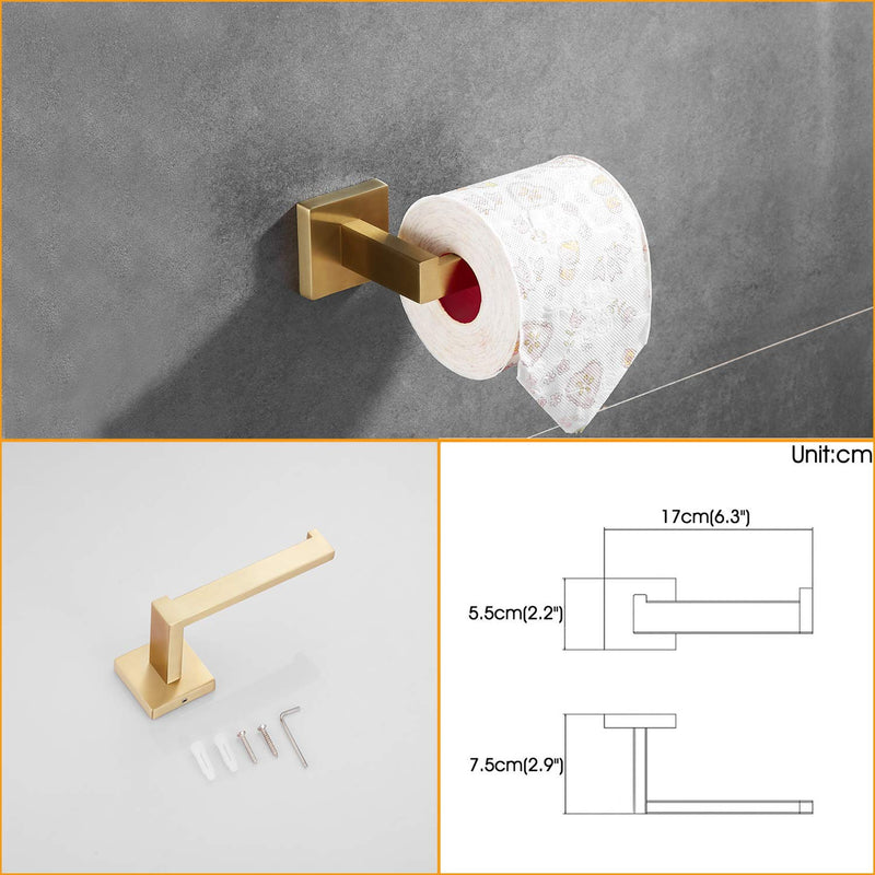Beelee Gold Bathroom Accessories Set: 3-Piece Hardware Set - Wall Mounted Toilet Paper Holder, Hand Towel Ring/Bar, Towel/Robe Hook, Brushed Gold Finish, BA199SET-3BG1 3 Pieces