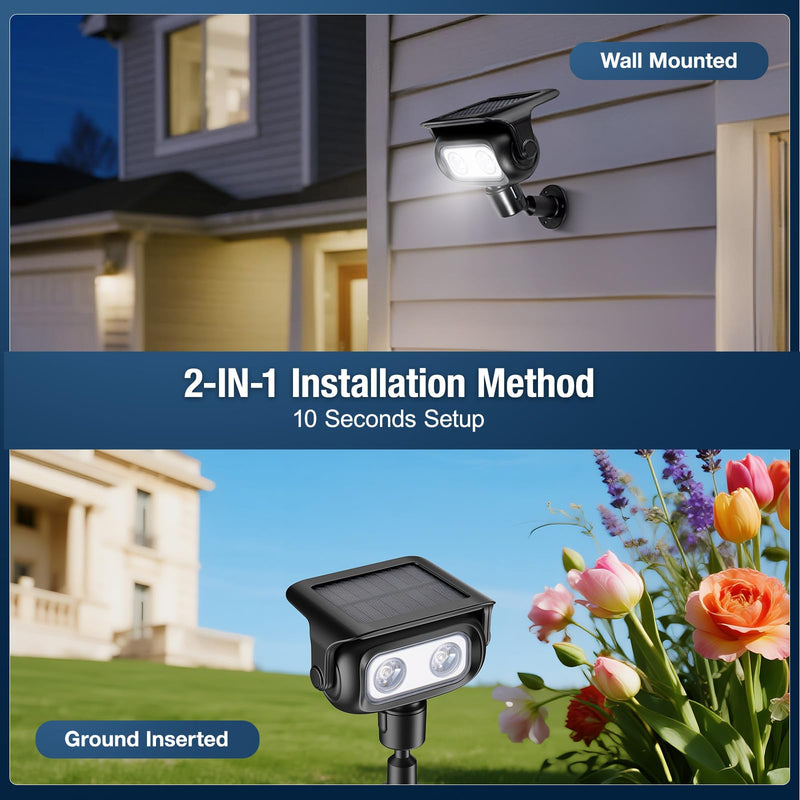 Solar Lights Outdoor, Motion Sensor Outdoor Solar Spotlights Waterproof, Outside Wall Lights, Outdoor Lights Solar Powered for Garden/Patio/Yard/Lawn/Backyard, Warm Yellow Light, 2 Packs Yellow-2 Pack Black