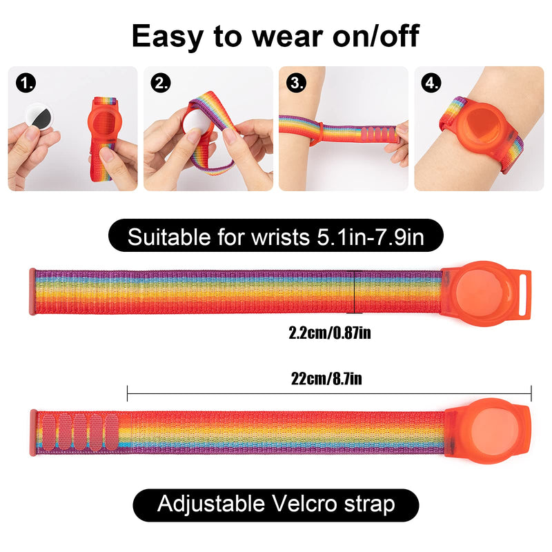 Kids Wristband Compatible with Apple AirTag, Protective Case for Air Tag GPS Tracker Holder with Nylon Bracelet, Adjustable Anti Lost Watch Band for Toddler Child Elder (Rainbow B) Rainbow B