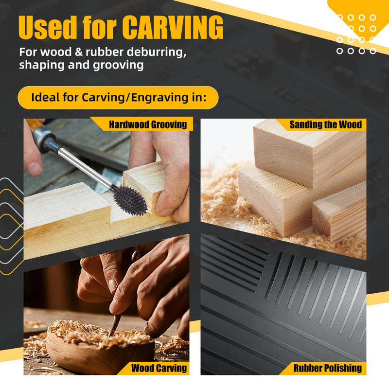 CAELUM 2Pcs Carbide Rotary Burr Kit, 1/8" Shank Wood Carving Burr Bits for Dremel Rotary Tools, Coarse Sphere & Flame Bits for Fast Shaping, Hollowing, Grooving, Wood, Plastic, Rubber & Foam 2Pcs-Flame, Sphere