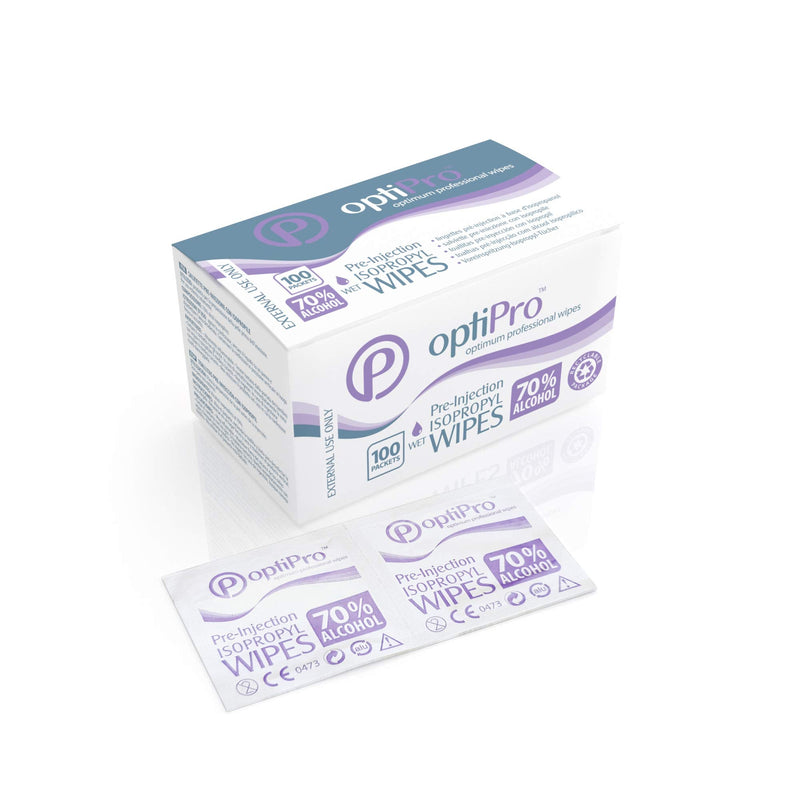 OptiPro isopropyl wipes with 70% alcohol | 100 pieces individually packed | Cleaning wipes | Disposable pre-injection wipes | Disinfectant wipes | easy to tear packaging | All-purpose wipes