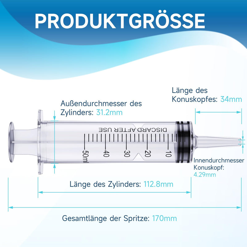10 Pack 50ml Syringe for Liquid, Liquid Syringe, Plastic Syringes, Syringe with Cap & Catheter Tip -Individual Sealed (No Needle） 10Pack-50ml