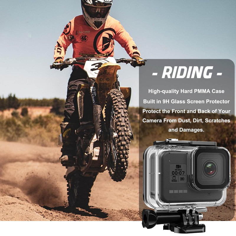 BO&DQQ 60M/196FT Waterproof Housing Case Compatible for Go Pro Hero 8 Black, Protective Underwater Dive Case Shell with Cameras Handle Mount Accessories Kit for Gopro Hero 8 Black