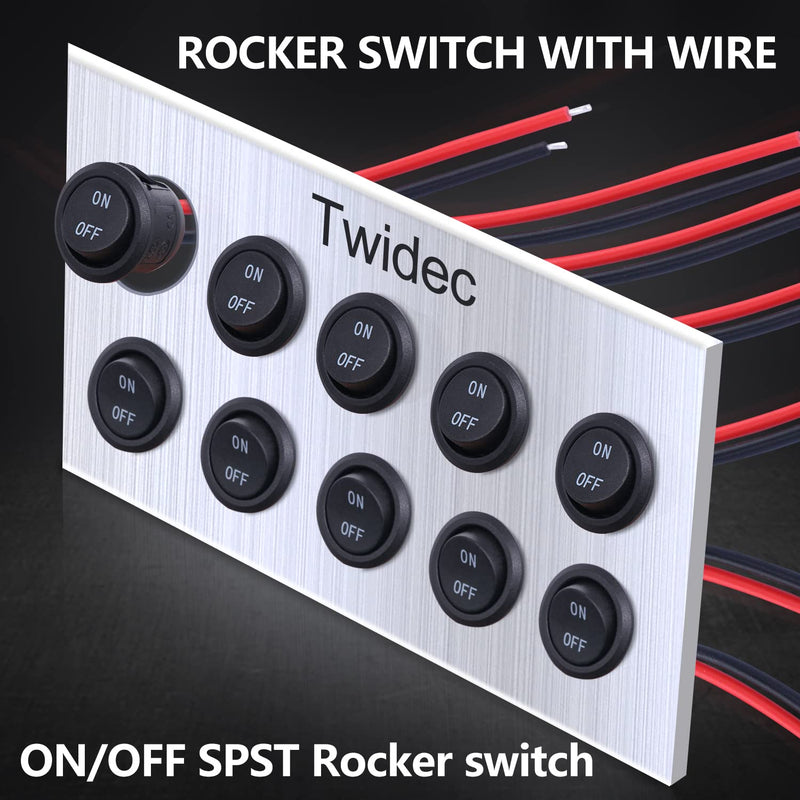 Twidec/5Pcs 12V Round Rocker Switch AC 6A/250V 10A/125V SPST 2 Pin 2 Position On/Off Toggle Switch for Car Boat Automotive RV Black with Wires KCD1-5-101-ON-OFF-CX 5PCS