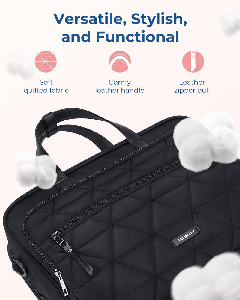 BAGSMART Laptop Bag for Women/Men, 15.6 Inch Briefcase, Stylish Leather Computer Messenger Bag for Office Business, Black 1-black Medium