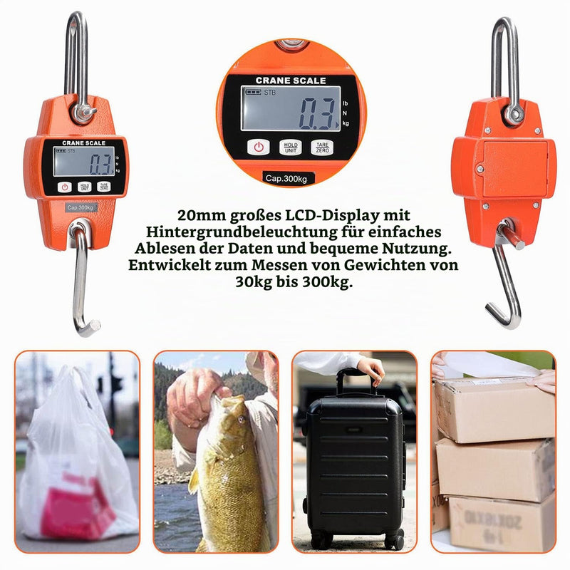 Hanging Scales 300 kg 660 lbs, Digital Hanging Scales Electronic Crane Scales with Accurate Reload Spring Sensor & LCD Display, Mini Portable Scales with Hooks for Farm, Factory, Hunting