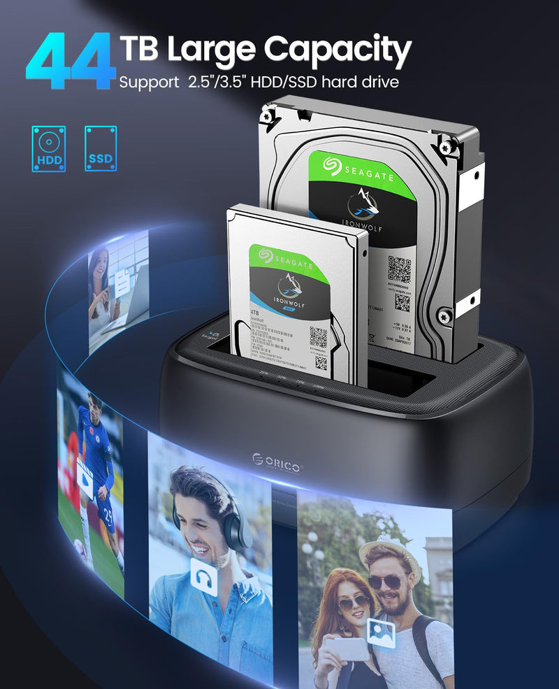 ORICO Hard Drive Docking Station Dual Bay USB 3.0 to SATA with Duplicator/Offline Clone Function External Hard Drive Dock for 2.5''/3.5'' HDD SSD Max Up to 44TB Support UASP Plug&Play-DD-C DD28U3-C