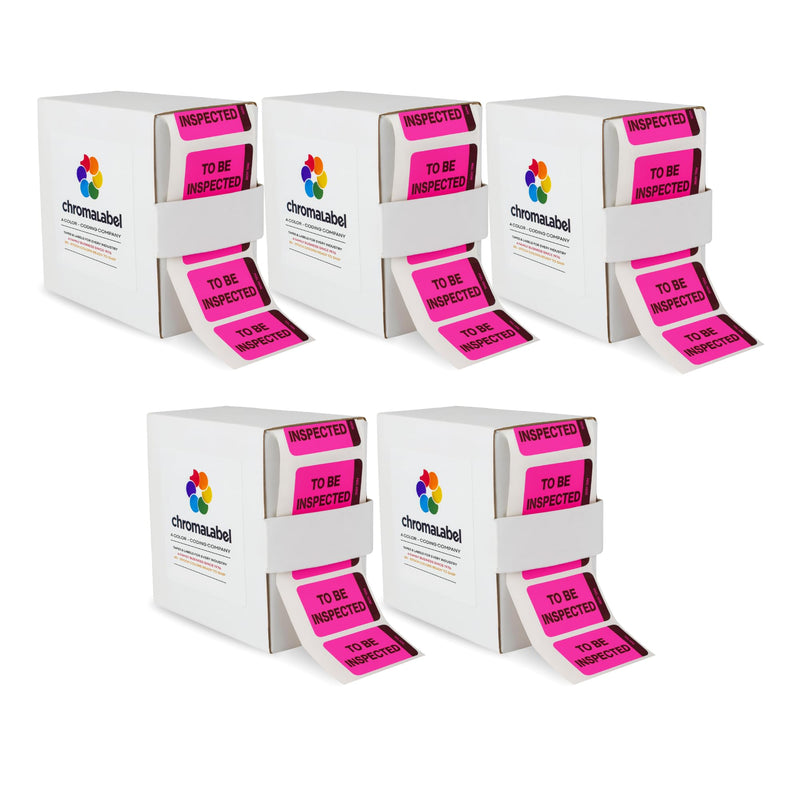 ChromaLabel 1" x 1-1/2" Fluorescent Pink and Yellow Double Layer Quality Control Label, Imprinted to Be Inspected and Inspected, 250 Labels per Box, Pack of 5