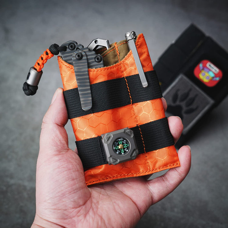 VIPERADE VE9 EDC Pocket Organizer Tool Pouch, Multitool Sheath with Patch Area for DIY, EDC Pocket Pouch with 3 Slip Pockets for Men Outdoor Activity Daily Carry Orange-Nylon