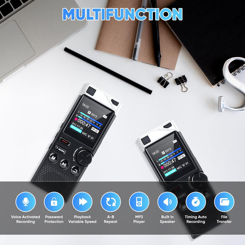264GB High Capacity Digital Voice Recorder, Voice Activated Recorder for Lectures Meetings, Up to18000 Hours, MP3 Player, Voice Recorder with Playback