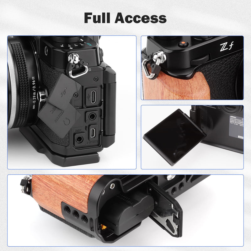 Leftfoto Z f Wooden Hand Grip L Bracket for Nikon ZF Camera, with Built-in Bottom Quick Release Plate for Arca for Quickly Switch on Gimbal/Tripods/Handheld Shooting (Black)