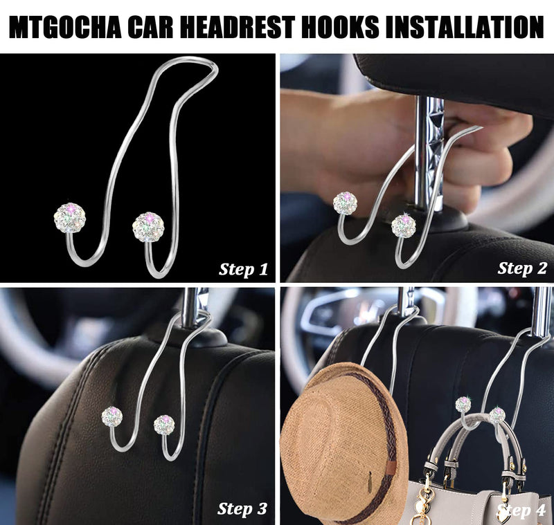 MTGOCHA Bling Purse Hook for Car Headrest Hooks Upgraded Cute Car Purse Hooks Car Seat Hooks for Headrest Metal Car Bag Hooks Car Purse Holder Hook Hanger Bling Car Accessories for Women,Silver Silver