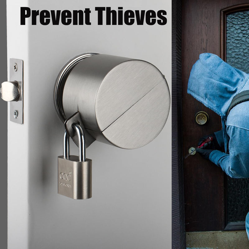 Door Handle/Knob Lock Out Device,Metal Stainless Steel,Cover to Disable The Doorknob/Faucet, Prevents Turning and Operating of Door Knob and Access to Keyhole, (with Padlock) Childproof sainless steel