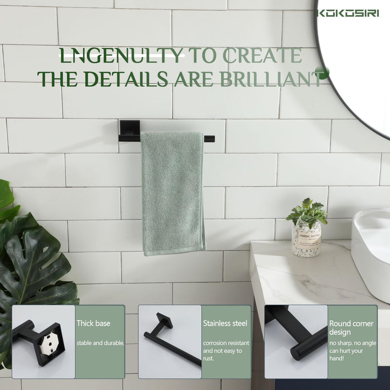 KOKOSIRI Towel Bar Matte Black Bathroom Hardware Hand Towel Rails Wall Mounted Kitchen Toilet Cabinet Paper Holder 2 Pack, Stainless Steel B3008BK-P2