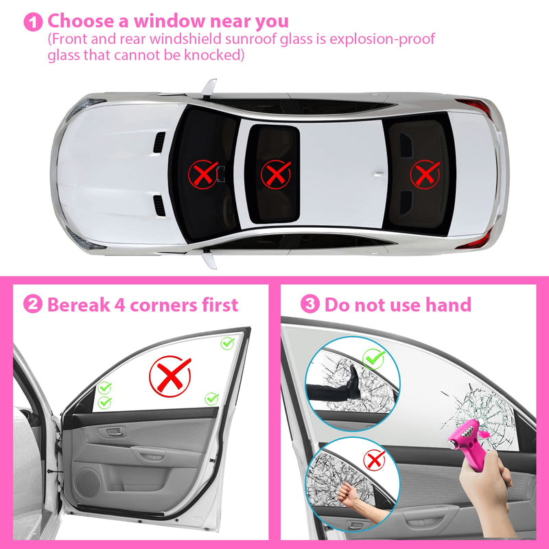 Window Breaker, 3-in-1 Emergency Escape Tool with Car Window Breaker and Seatbelt Cutter, Car Safety Hammer Car Essentials Tool for Women Pink