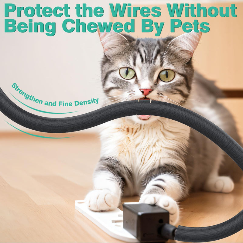 Dog and Cat Cord Protector 10ft - 3/8inch, Flexible Cable Sleeve for Easy Cord Management, Protects Cables from Pets Chewing, Ideal for USB, Power, Audio and Video Cords - Black 3/8"-10ft