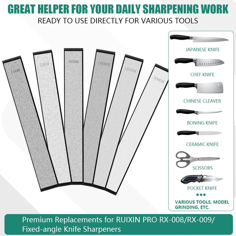 Aolso Diamond Sharpening Stone, Set of 6, Diamond Whetstone, Chef's Knife Sharpening Set, Knife Sharpener Stone, for Scissor Knife Tools Outdoor from Coarse to Extra Fine 120/240/600/1000/2000/3000# 6 Pieces.