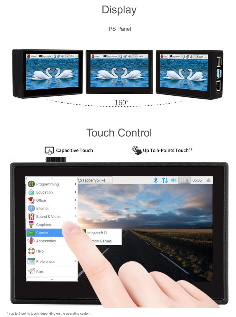 Waveshare 4.3 Inch Touch Screen DSI LCD with Case for Raspberry Pi 4B, 800×480 Resolution Monitor IPS Capacitive Screen Support Raspbian/Ubuntu/Kali/Retropie/WIN10 IoT 4.3 inch DSI LCD (with case)