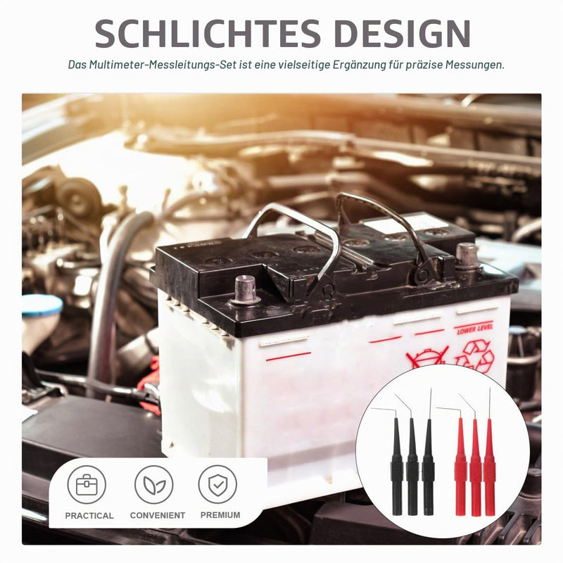 iplusmile 6-Piece Multimeter Test Probes Set: 0.7 mm Copper Test Probes Straight and Angled - For Precise Measurements of Voltage, Capacity, Car Cable Puncture, Red/Black