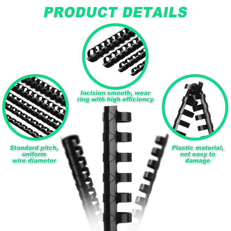 Yunsailing 150 Pack Plastic Binding Combs Plastic Binder Comb Ring 19 Ring Binding Spines Letter Size Spiral coils for Notebook Calendar(1/4 5/16 3/8 1/2 5/8 3/4 in,Black) Black 1/4 5/16 3/8 1/2 5/8 3/4 In