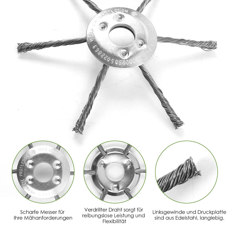 Steel Wire Cutting Head, 200mm x 25.4mm Weed Brush Cutter | 6 Heads Wild Herb Brush with Mounting Accessories, Garden Weed Brush Grass Trimmer Head for Brush Cutter Lawn Mower