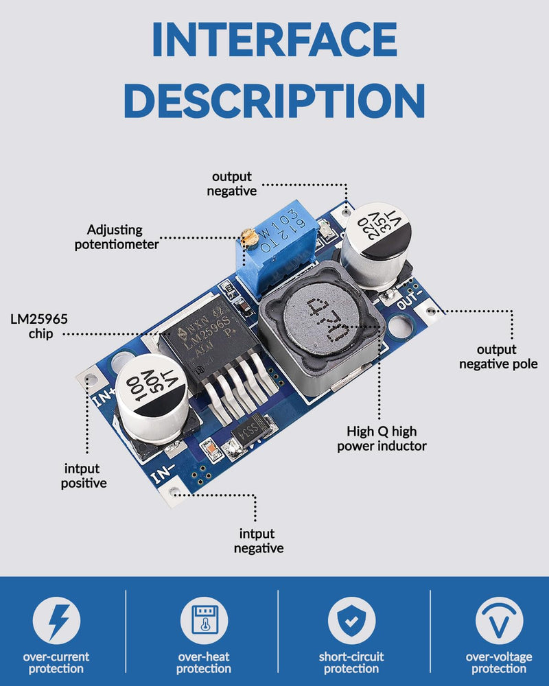 10 Pack LM2596 LM2596S Adjustable Voltage Regulator Step Down Variable Volt Regulator Input 3.0-40V Output 1.5-35V DC-DC Buck Converter Electronic Voltage Stabilizer Power Supply Module 10 Pack