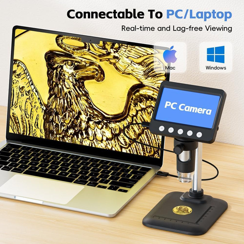 4.3" Digital Microscope for Adults, SKYEAR Coin Microscope 1000X Magnification with 8 Ajustable LED Fill Lights, USB Microscope for Windows/MacOS, Coin Collection Supplies-Black Black