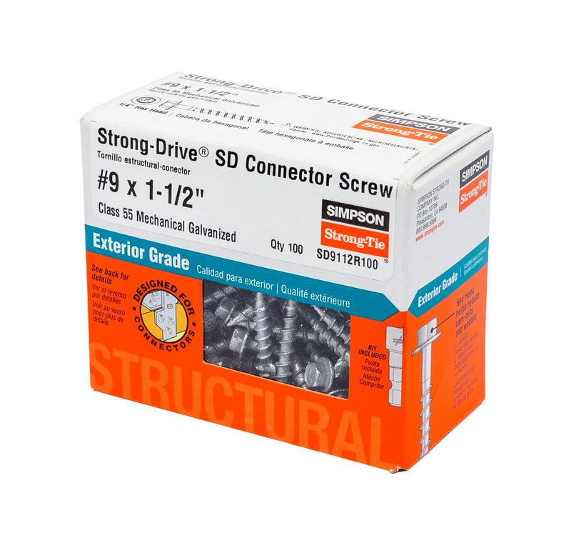 Simpson Strong-Tie SD9112R100 Strong-Drive® SD Connector Screw — #9 x 1-1/2 in. 1/4-Hex Drive, Mech. Galv. (200-Qty)