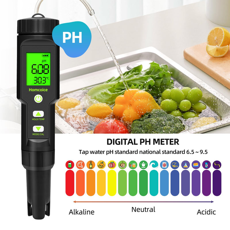Homcoice PH Meter 5 in 1 Salinity TDS EC Temperature pH Tester Acqua IP67 Waterproof 0.01 high precision digital water quality tester with ATC function