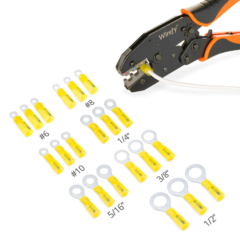 Wirefy Yellow ring cable lugs shrink connector M8 - solderless cable lugs assortment - ring cable lug crimp connector 4-6 mm² - 90 pieces 90 pieces. Yellow - M8 - 4 - 6 mm²
