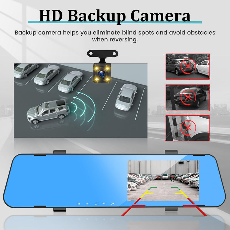 4.5 Inch Rear View Mirror Camera for Car with 64G TF Card, 1080P IPS Touch Screen/Loop Recording / 150° Wide Angel/Night Vision/G-Sensor/Parking Assistance