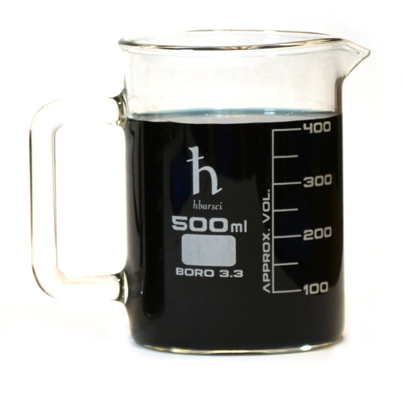 EISCO Premium Hand Crafted Beaker Mug, Thick Borosilicate 3.3 Glass, 16.9oz (500mL) Capacity - Large Size - Pint Glass or Coffee Mug Sized (Pack of 2) 1 Count (Pack of 2)