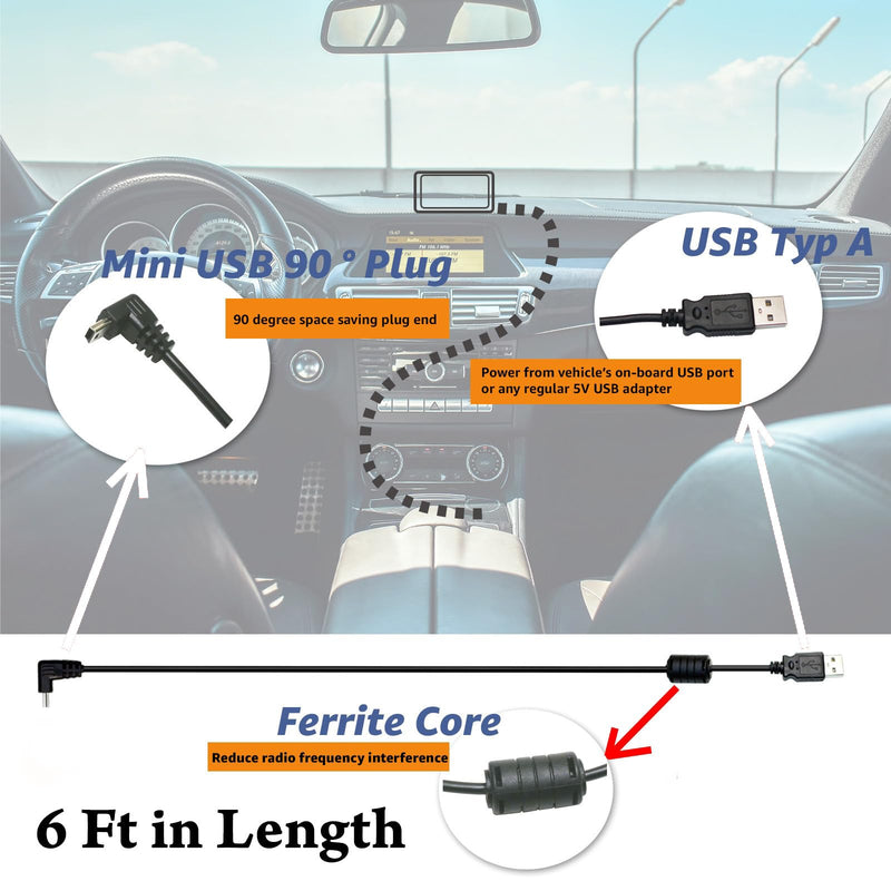 6 Ft Mini USB Car Charger Power Cord for Garmin Nuvi Drive DriveSmart DriveAssist DriveTrack RV Auto Handheld Navigation GPS TA20 Compatible