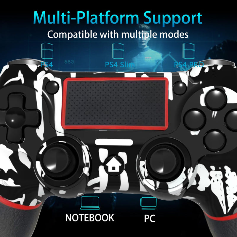 SZDILONG 【Upgraded Wireless Controller for Ps4 Gamepad Compatible with Ps4/Pro/Slim/Windows PC,Joystick for PS4 with Touchpad/Stereo Headphone Jack/Six-axis Motion Control/Charging Cable (SKULL) SKULL