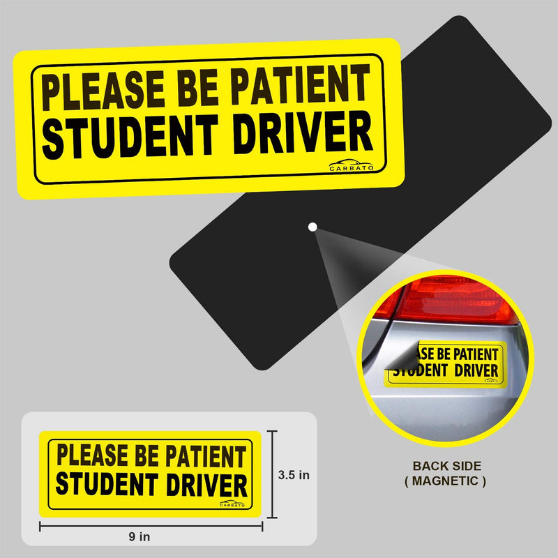 Student Driver Magnet Safety Sign - Car Vehicle Reflective Sticker Bumper for New Drivers - Set of 3 Black