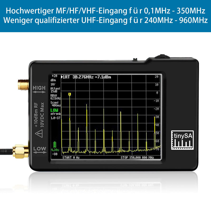 AURSINC TinySA Spektrumanalysator Handheld, V0.3.1 2,8 Zoll Touchscreen, 2-in-1 Signalgenerator 100 kHz-960 MHz MF/HF/VHF UHF-Eingang, ESD-geschützte Funktion