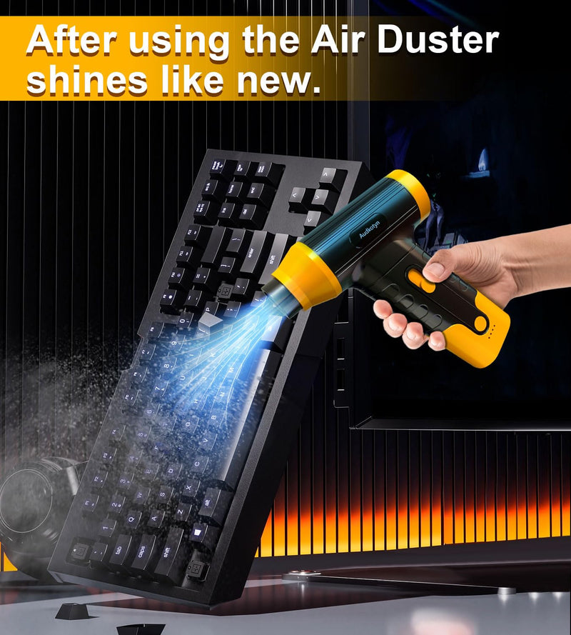 Cordless Electric Compressed Air Duster - Electric air blower for Cleaning Keyboard, PC, cameras, Electric Air Pump for Inflatable Cushions, Air Mattress Beds, Boats, Swimming Ring (Yellow/Black) Yellow/Black