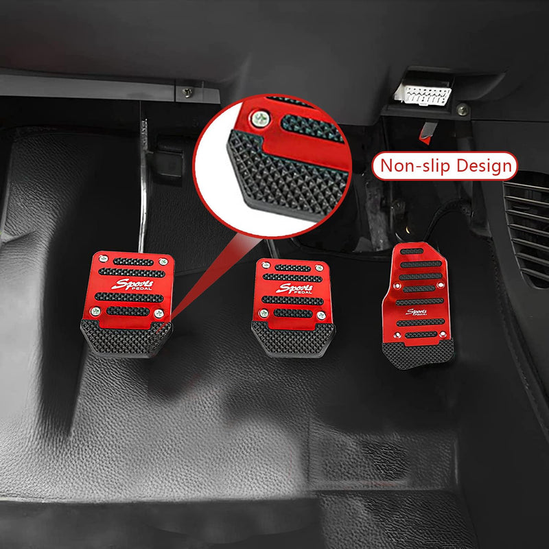 Pack-3 Car Non-Slip Aluminum Alloy Pedal Pads, Anti-rubbing Manual/Automatic Gearbox Gas Pedal Brake Pedal Cover, Universal Car Clutch Pedal Replacement Kits (Red) 3 PCS Red