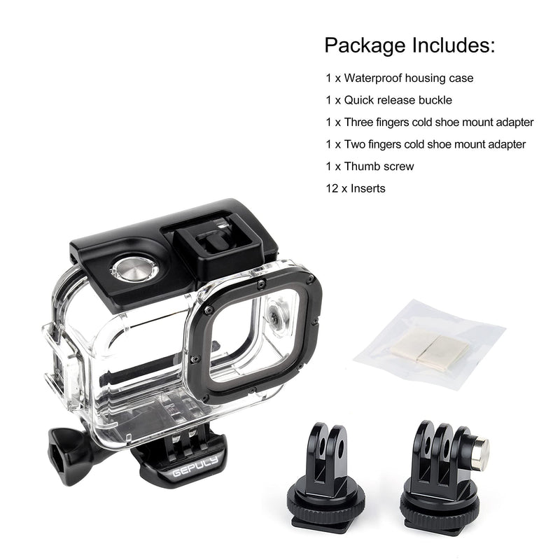 Waterproof Housing Case for GoPro Hero 9 10 11 12 Black, 60M Underwater Protective Dive Housing Shell with 2 Cold Shoe Adapters Brackets Accessories for Go Pro Hero 12 11 10 9 Black Cameras Waterproof Case for Hero 12/11/10/9 Black